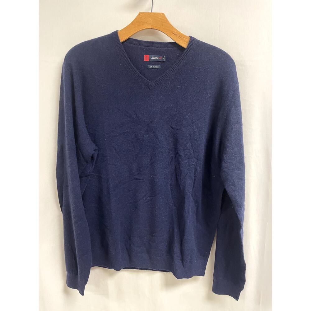 JOHNNIE-O Ringer 100% Cashmere V-Neck Sweater Lightweight Knit Navy Men's XXL